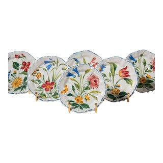 Mid 20th Century Set of 6 Hand Painted Floral Italian Plates For Sale