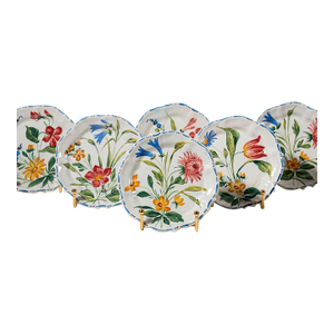 Mid 20th Century Set of 6 Hand Painted Floral Italian Plates