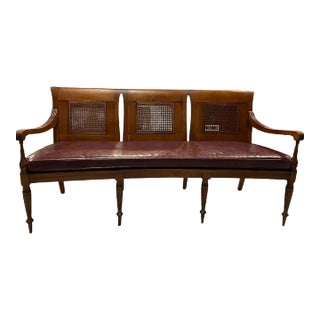 1960s Vanguard Federal Scroll-Back Caned Sofa Bench, Usa For Sale