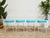 Metal Vintage Wrought Iron Patio Dining Table With Leaf Motif Aqua Cushions and Glass Top For Sale - Image 7 of 7