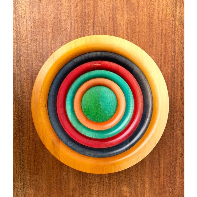 1980s Large Postmodern Multicolored Wooden Bowl by Pietro Manzoni, Italy, 1980s For Sale - Image 5 of 6
