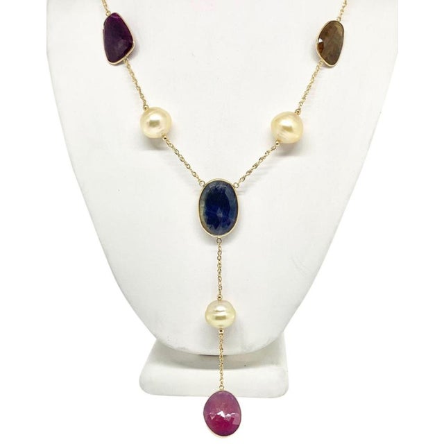 Red South Sea Pearl Ruby Sapphire Necklace 14k Gold Certified For Sale - Image 8 of 8