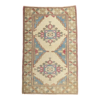 Vintage Pink & Blue Turkish Oushak Rug - 03'02 X 05'00 For Sale