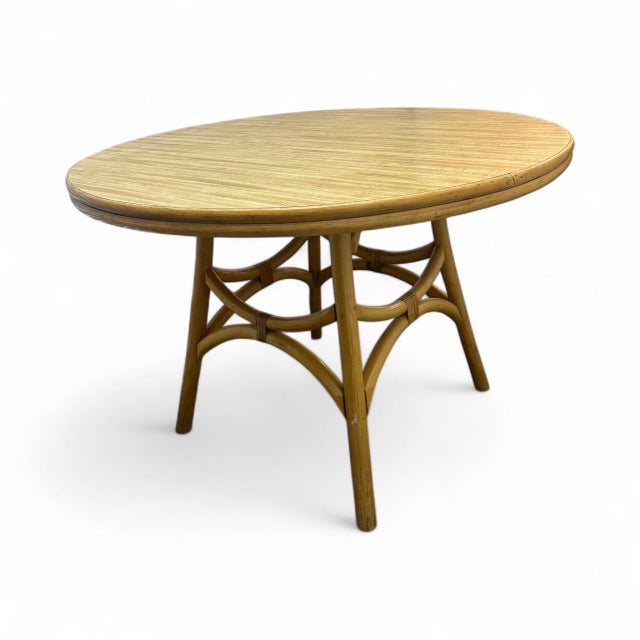 1950s Rattan Set - 3 Vintage Sturdy Rattan Low Back Swivel Chairs and Matching Table For Sale - Image 5 of 12