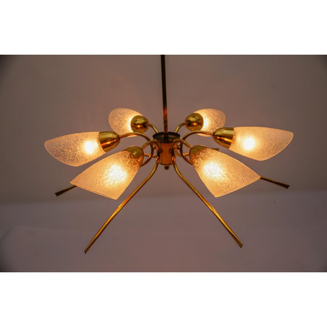 Mid-Century Modern Six-Armed Brass Sputnik Lamp, 1950s For Sale - Image 10 of 13