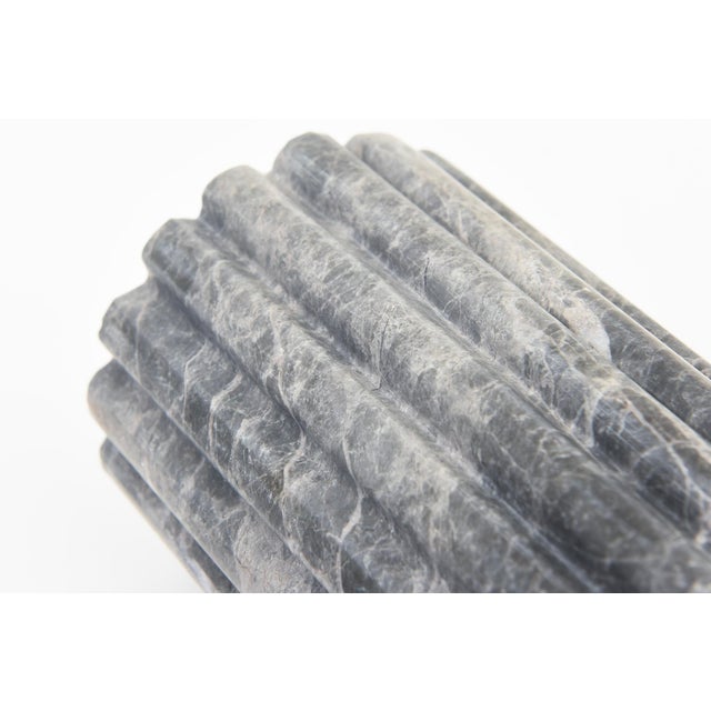 Stone Marble Variegated Vases, Gray and Off White Pair Of For Sale - Image 7 of 11