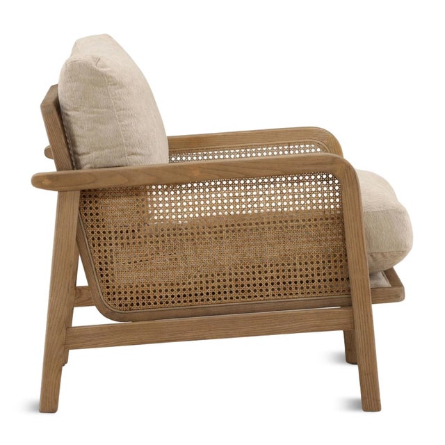 Contemporary Coastal Contemporary Sand Chenille & Cane Arm Chair For Sale - Image 3 of 7