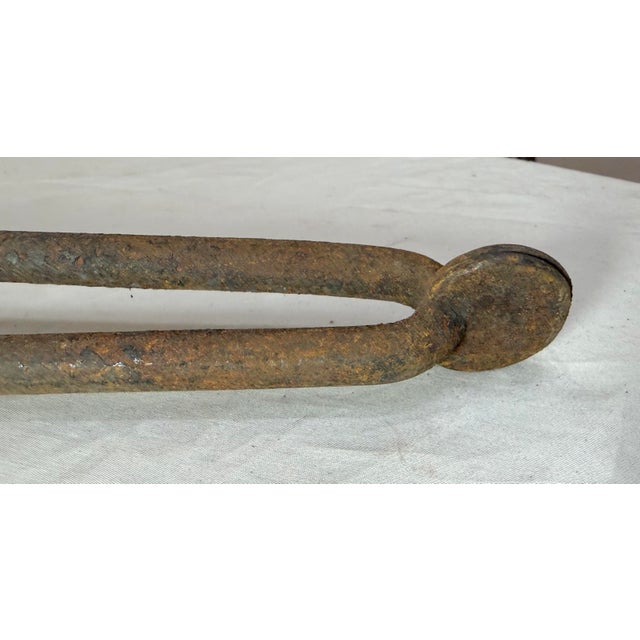 18th Century Antique 18th Century Wrought Iron Turned Brass English Fireplace Tongs Tool 11 For Sale - Image 5 of 10