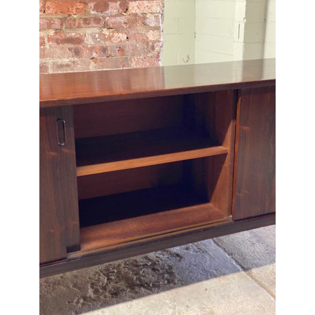 Brown Dyrlund Danish Modern Rosewood Triple Sliding Door Sideboard For Sale - Image 8 of 12