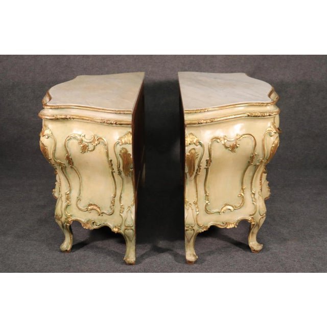 Fine Large Italian Painted Marble Top Rococo Commodes Dressers 1930s Era - A Pair For Sale In Philadelphia - Image 6 of 12