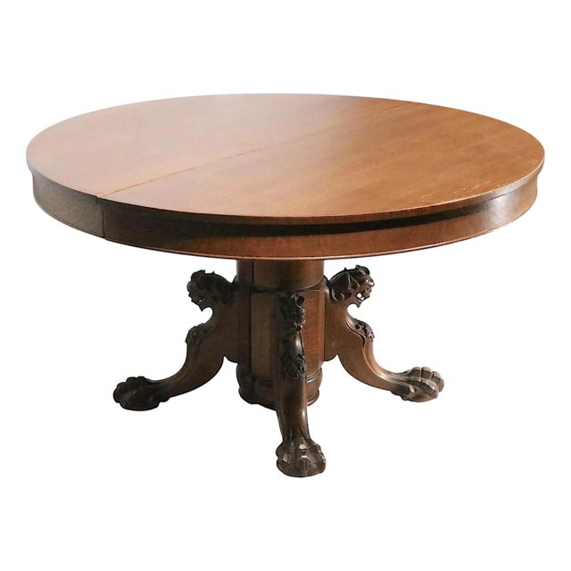 High Style Victorian Round Oak Table With Griffin Legs Att. To Hastings For Sale