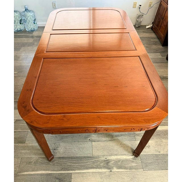 Art Deco 1970s Chinese Soild Rosewood Chinese Longevity Oval Dining Set 7 Piece For Sale - Image 3 of 18