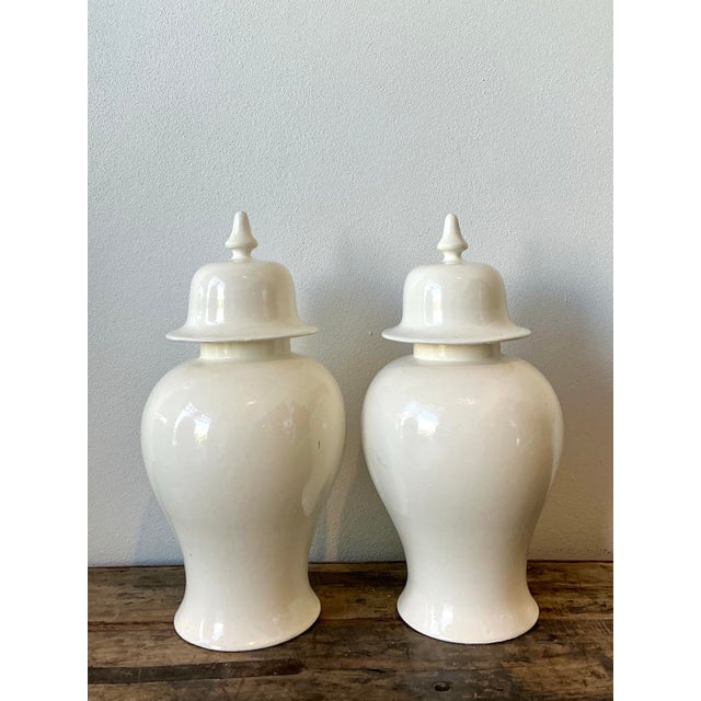 Vintage Glazed Ceramic Lidded Urns - A Pair For Sale - Image 12 of 12