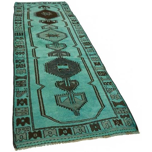 Textile Turquoise Bohemian Runner Rug For Sale - Image 7 of 7