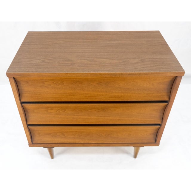 Compact 3 Drawer Walnut Concave Drawer Front Mid Century Bachelor Chest Dresser For Sale - Image 10 of 16