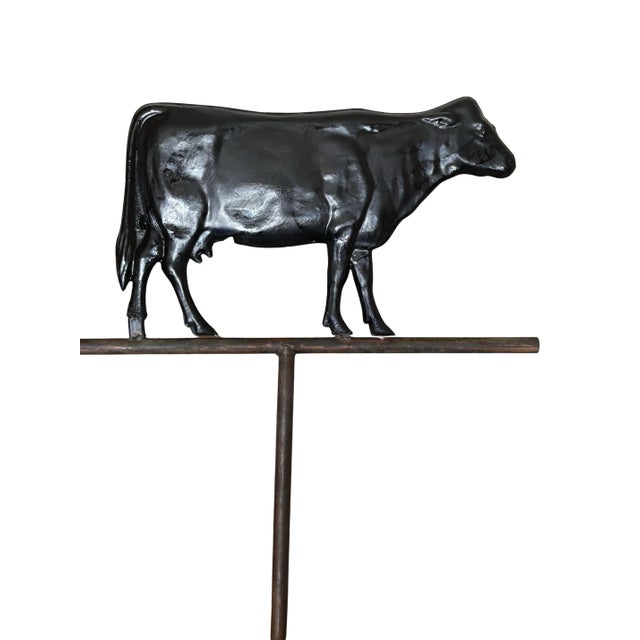 Antique Painted Copper Cow Weathervane Sculpture Painted Black, 9” X 16” For Sale - Image 10 of 11
