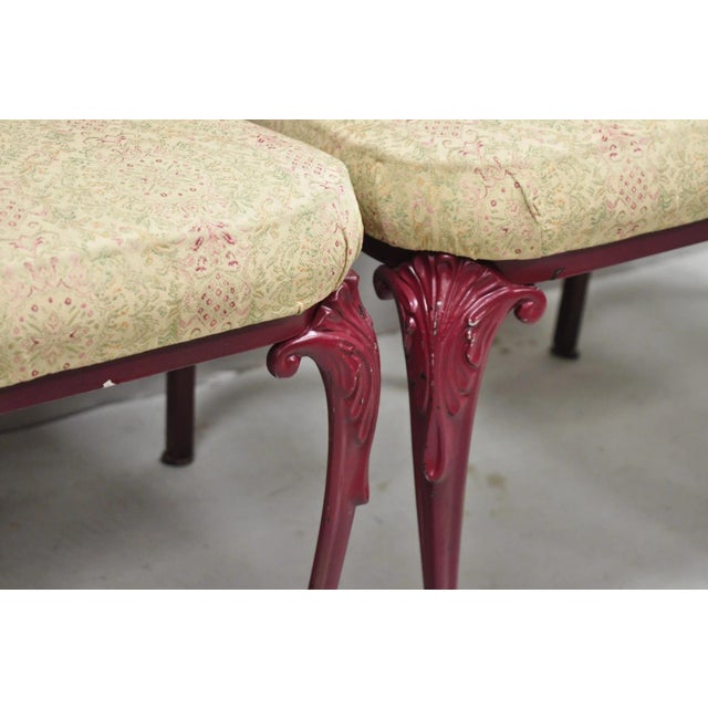 Metal Vintage Hollywood Regency Victorian Style Red Cast Metal Dining Chairs Set of 4 For Sale - Image 7 of 16