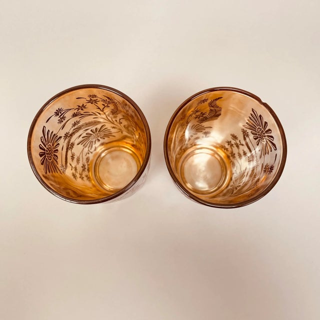 Vintage Jeanette Marigold Carnival Glass Iridescent Cosmos Pitcher Set- 3 Pieces For Sale - Image 10 of 13