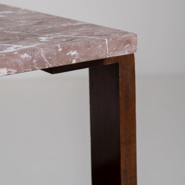 Wood Art Deco Side Table with Marble Top, Antique, France, Circa 1930 For Sale - Image 7 of 13
