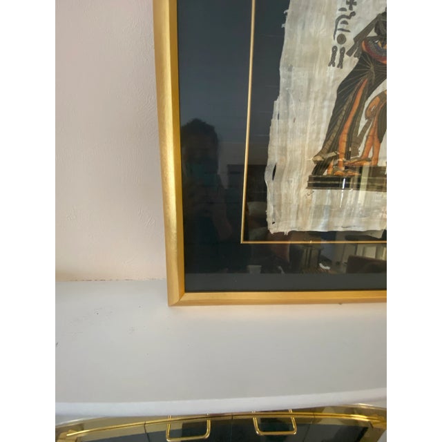 Late 20th Century Vintage Hand-Painted Egyptian Couple Painting on Papyrus - Signed & Framed For Sale - Image 5 of 9