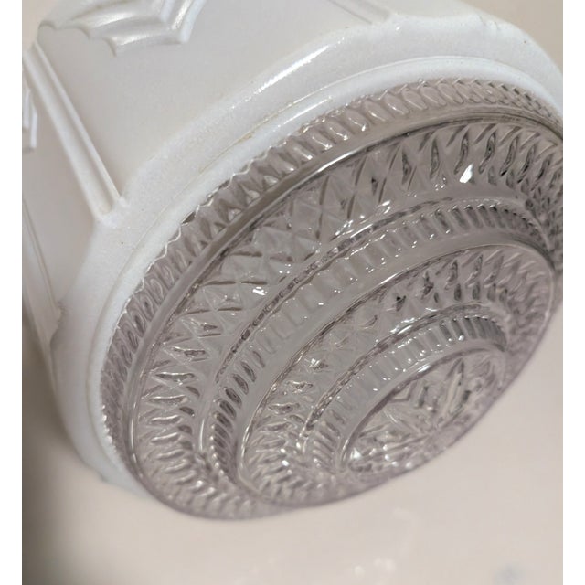 1930s 1930s Machine Age Art Deco Skyscraper Milk Glass Pendant Shade For Sale - Image 5 of 9