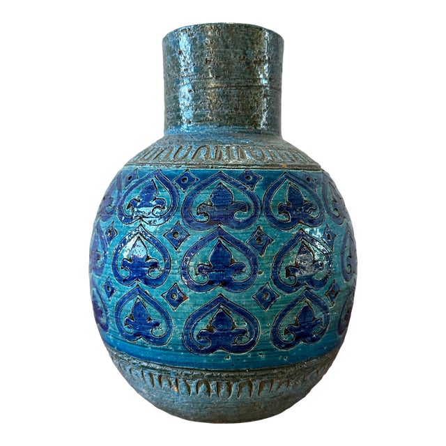 1960s Italian Bitossi Blue Glazed Pottery Vase For Sale