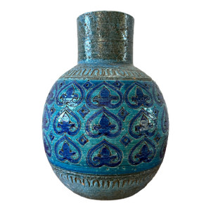 1960s Italian Bitossi Blue Glazed Pottery Vase