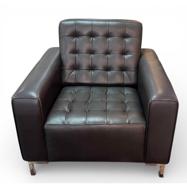 Design Ns Tufted Leather Lounge Chair For Sale - Image 4 of 9
