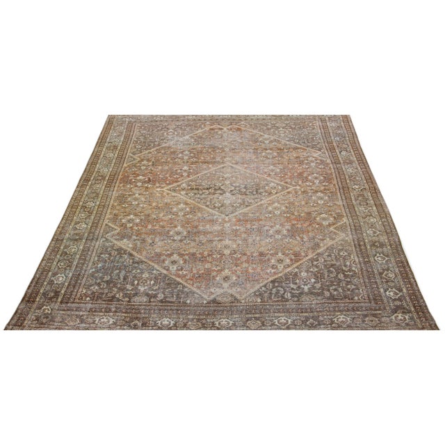 Persian 1910s Handmade Antique Persian Mahal Allover Wool Rug in Rust For Sale - Image 3 of 7