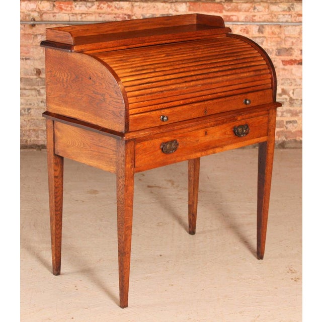Vintage Rolltop Desk in Oak For Sale - Image 3 of 12