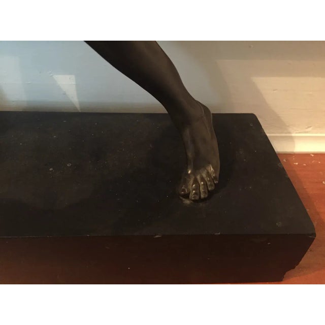 Bronze Antique 19th Century French Grand Tour Bronze Figure of an Athlete Mounted on Original Black Slate Base For Sale - Image 8 of 13