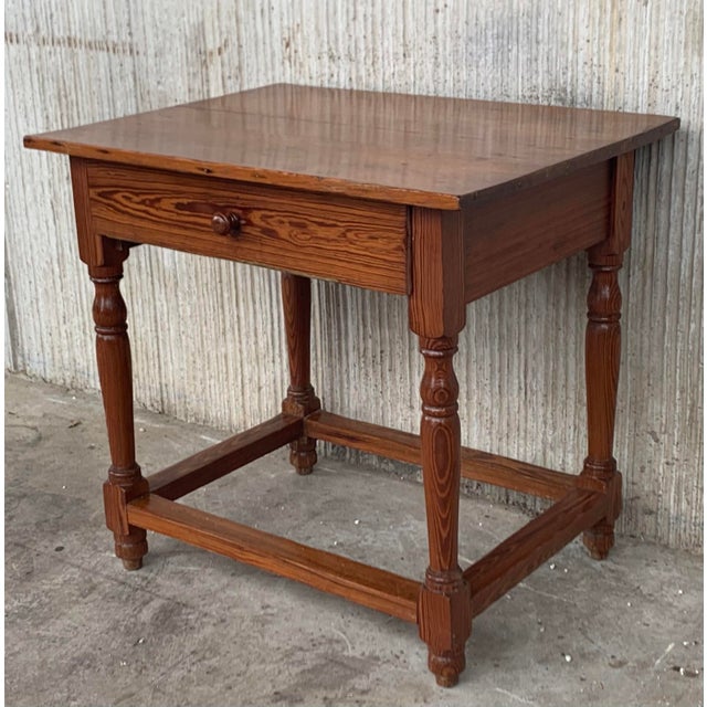 1930s Spanish Pine Farmhouse Side Table With Drawer For Sale - Image 5 of 7