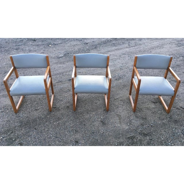 Gray Late 20th Century Danish Modern Oak Box Chairs on Sled Bases - Set of 6 For Sale - Image 8 of 12