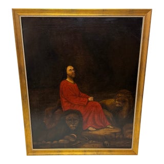 19th Century Biblical Mythology Oil Painting Daniel in the Lions' Den Attributed to Isaac Findler, Signed & Dated 1881 For Sale