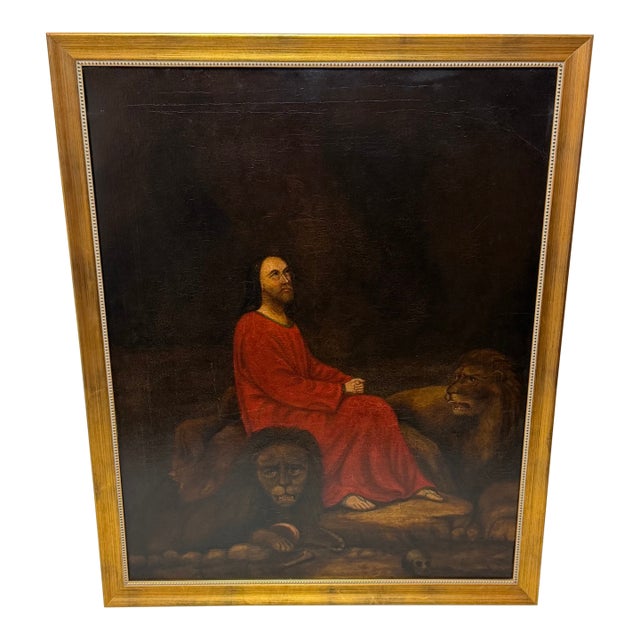 19th Century Biblical Mythology Oil Painting Daniel in the Lions' Den Attributed to Isaac Findler, Signed & Dated 1881 For Sale