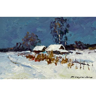Oil Painting Winter Snow-Covered Village Serdyuk Boris Petrovich For Sale