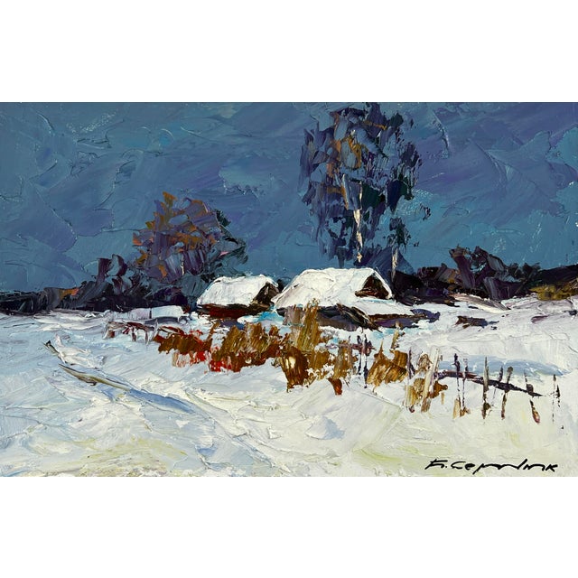 Oil Painting Winter Snow-Covered Village Serdyuk Boris Petrovich For Sale