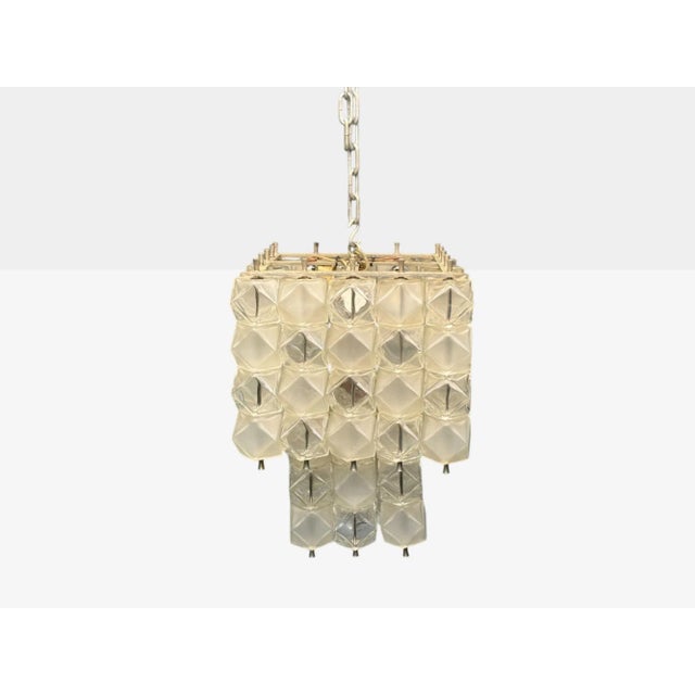 Venini Poliedri, Faceted Glass, Metal, Geometric Chandelier, Italy, 1950s For Sale - Image 4 of 8