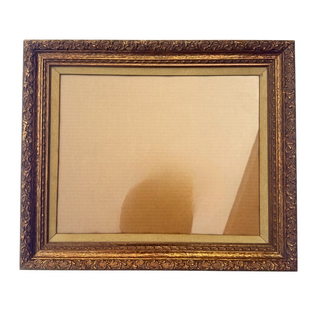French Provincial Vintage Bronze-Gilt Ornate Frame With Linen Liner & Glass For Sale - Image 3 of 15