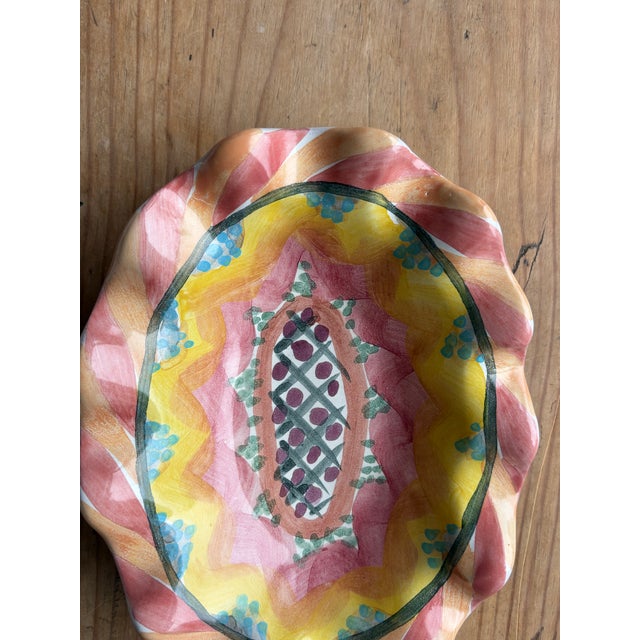 MacKenzie-Childs Hand-Painted Scalloped Ceramic Plate – Keuka Park, New York For Sale - Image 13 of 13