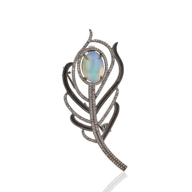 Sterling Silver Art Deco Elegance Opal and Diamond Convertible Brooch Pendant For Sale - Image 6 of 12