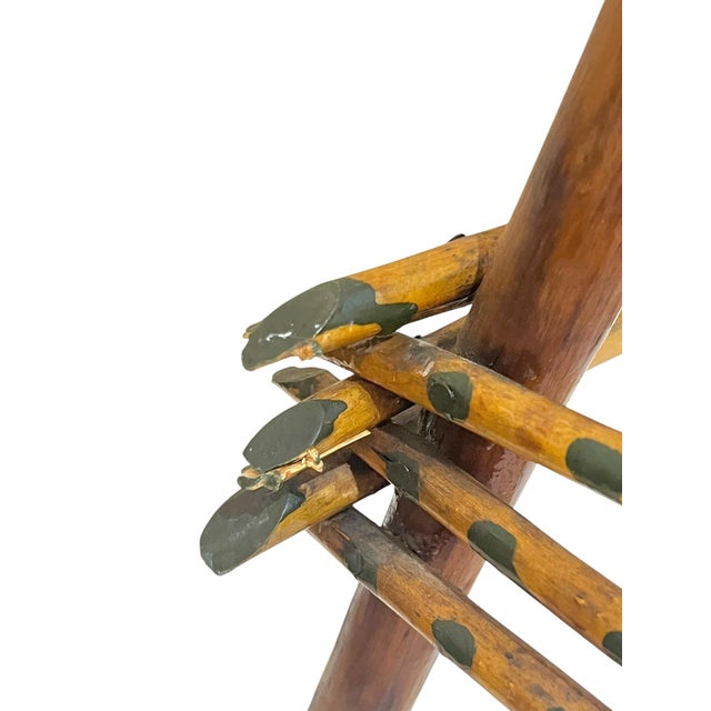 Wood Rustic Adirondack Twig Side Table With Hand-Painted Green Accents – Folk Art Cabin Style For Sale - Image 7 of 17
