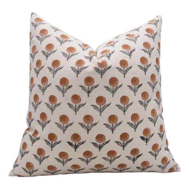 Fabdivine Throw Pillow Cover 24x24 Inch Handmade Block Print - Genda Pushp For Sale