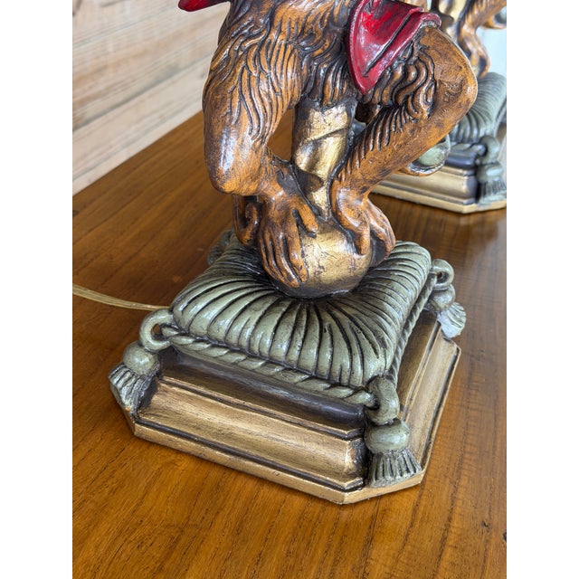 English Late 20th Century Pair of Wildwood Figural Monkey Table Lamps With Woven Seagrass Shades For Sale - Image 3 of 12