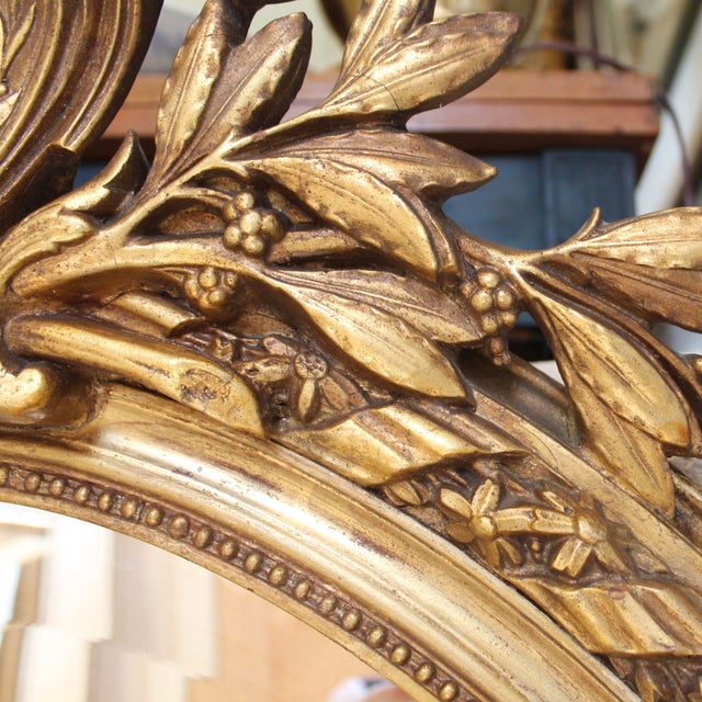 Large French Belle Époque Era Gilded Oval Mirror For Sale - Image 9 of 13
