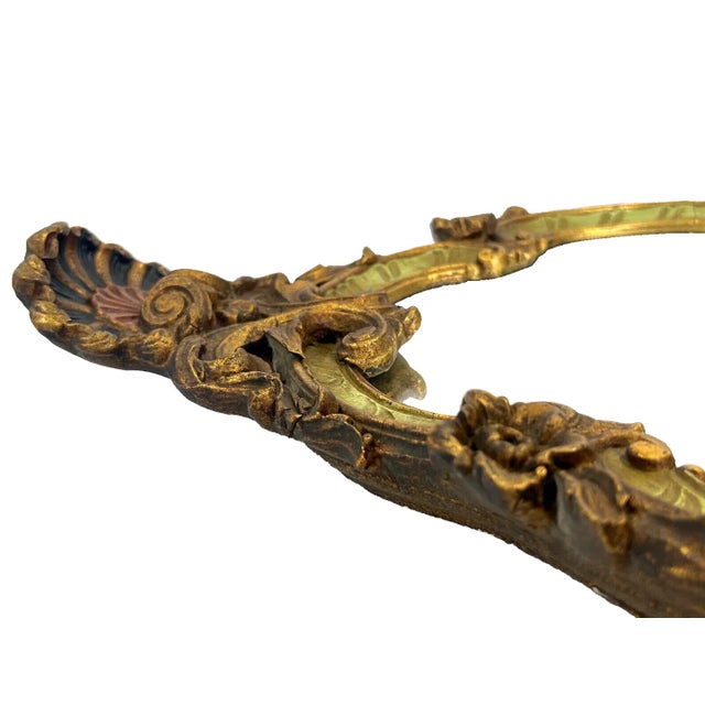 Borghese Antique Venetian Rococo Gilt Wall Mirror With Olive Green Highlights, Grotto Style, Italy For Sale - Image 4 of 8