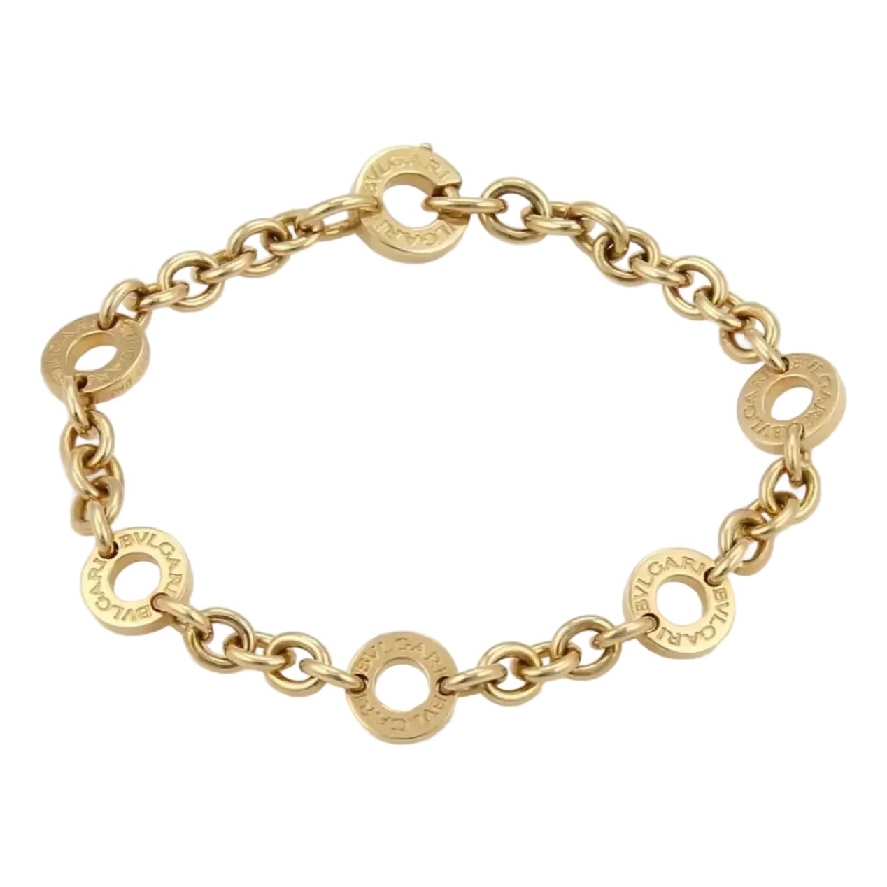 Bvlgari 18k Yellow Gold 6 Engraved Circle Station Chain Bracelet