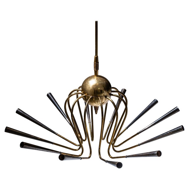 Metal Sputnik Brass Chandelier, Italy, Mid-20th Century For Sale - Image 7 of 9