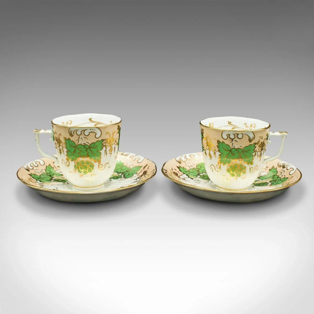 Victorian 1850s Victorian Set of 4 English Antique Coffee Cups, Bone China, Cup and Saucer For Sale - Image 3 of 11