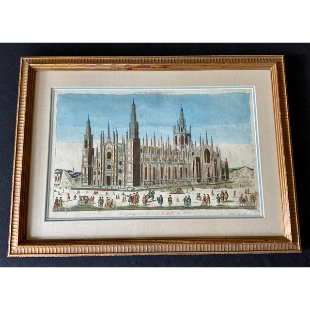 Gothic Antique Hand Colored Copper Engraving Milan Cathedral Louis Joseph Mondhare Paris 1770 For Sale - Image 3 of 12
